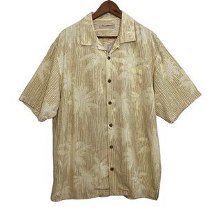 Tommy Bahama Shirt Mens XL Beige Silk Hawaiian Tropical Floral Dad Beach